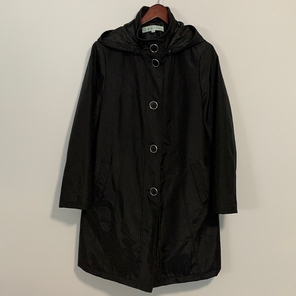 Cleo Petites Trench Coat with Removable Hood Colour Black Size Large - Picture 1 of 13